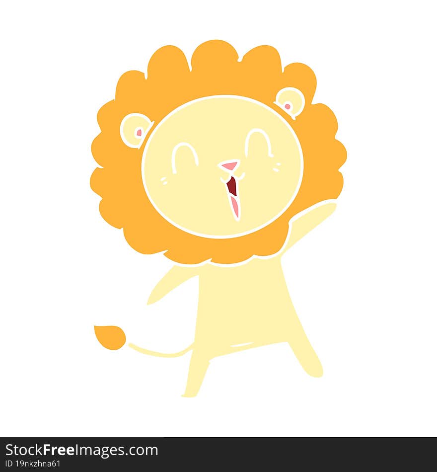 laughing lion flat color style cartoon