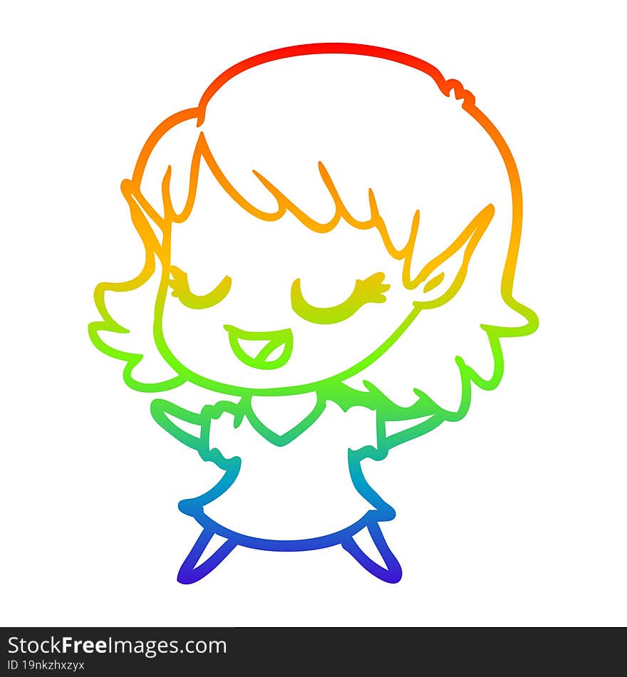 rainbow gradient line drawing happy cartoon elf girl