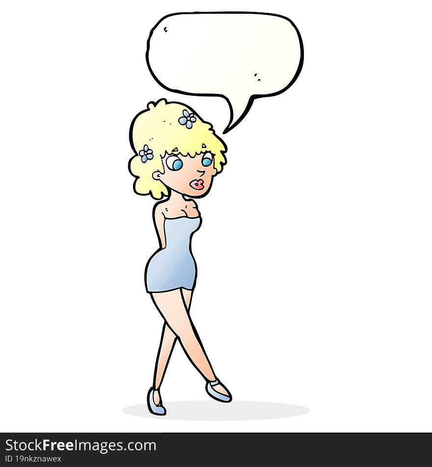 Cartoon Woman Posing In Dress With Speech Bubble