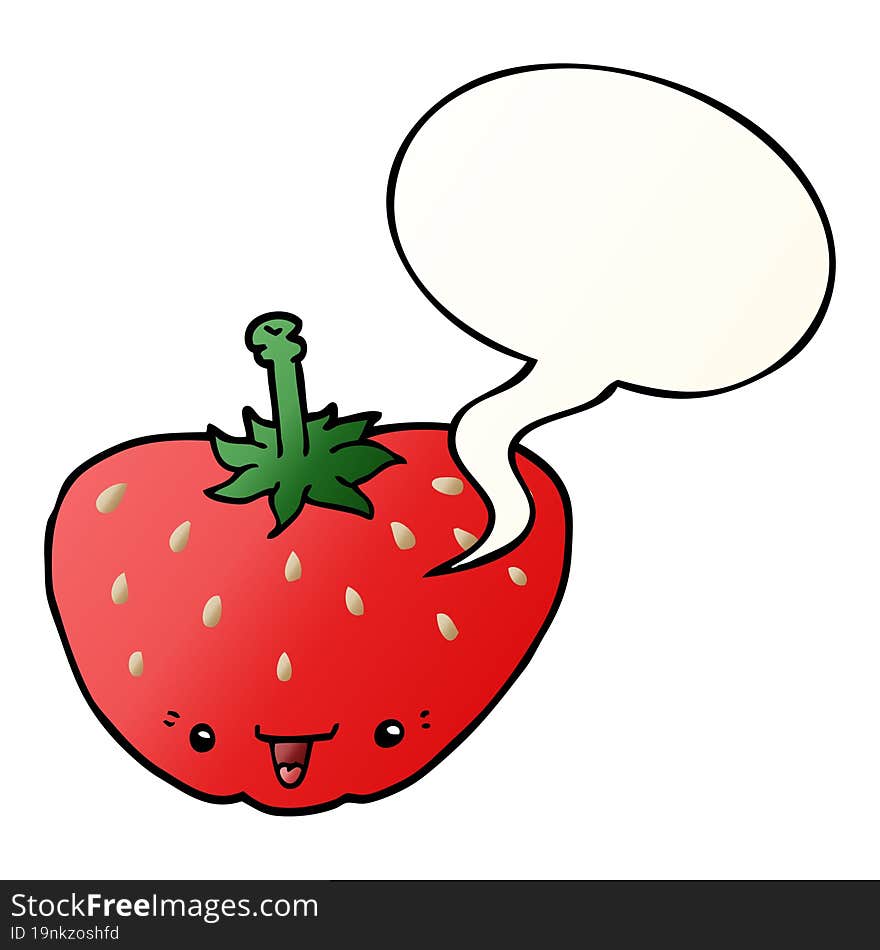 Cartoon Strawberry And Speech Bubble In Smooth Gradient Style