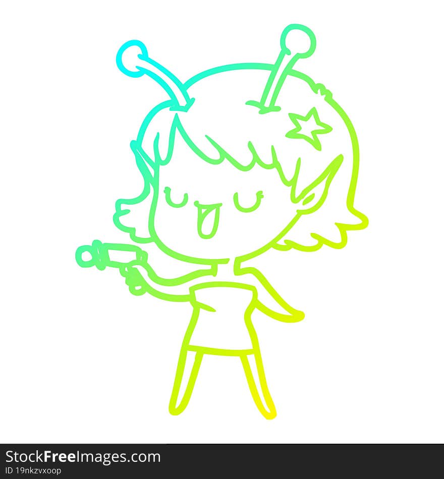 cold gradient line drawing happy alien girl cartoon