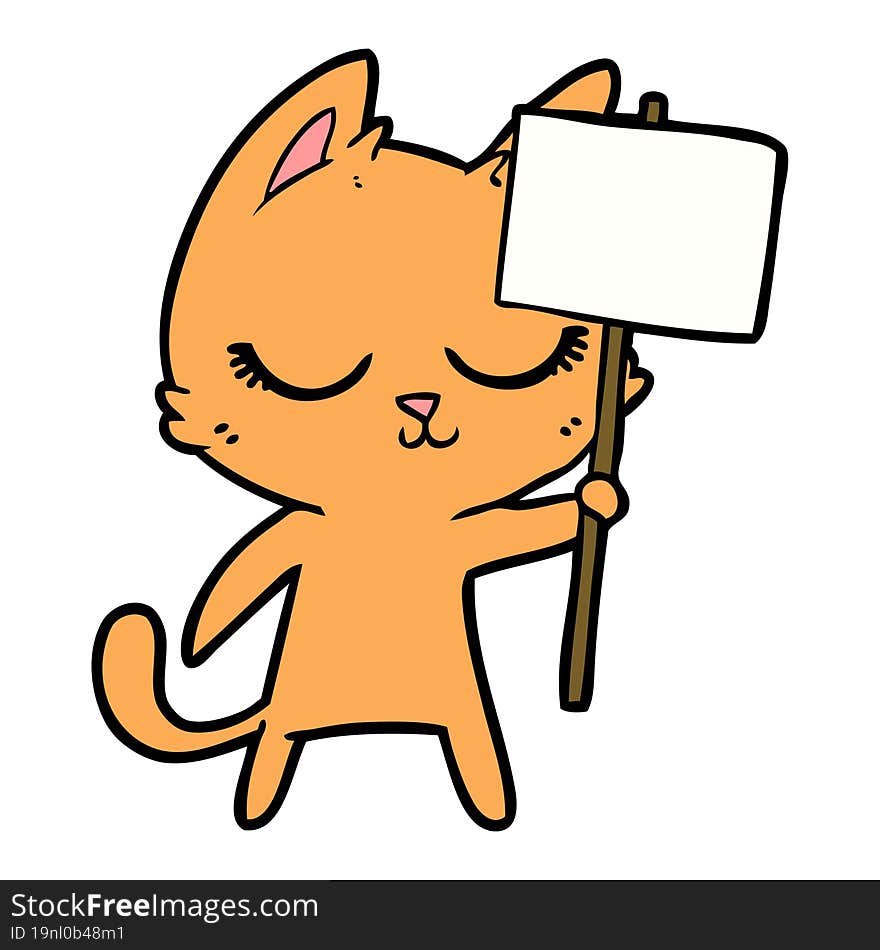 calm cartoon cat with placard. calm cartoon cat with placard