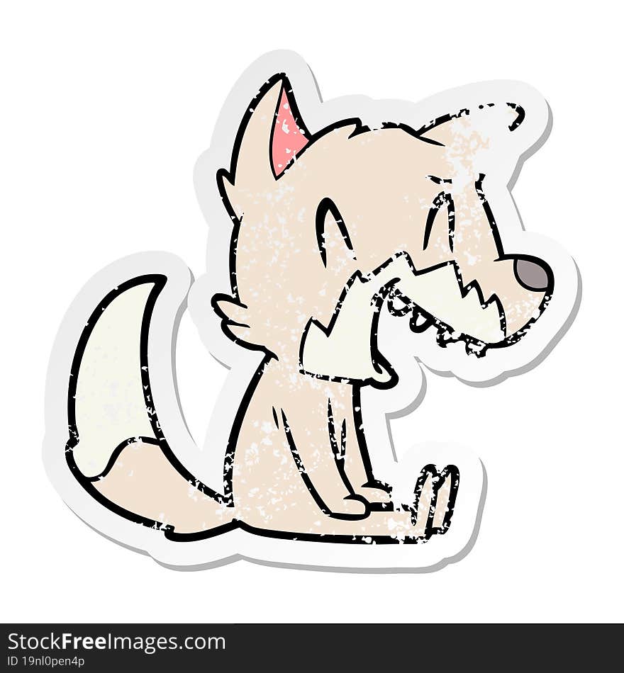 distressed sticker of a laughing fox cartoon