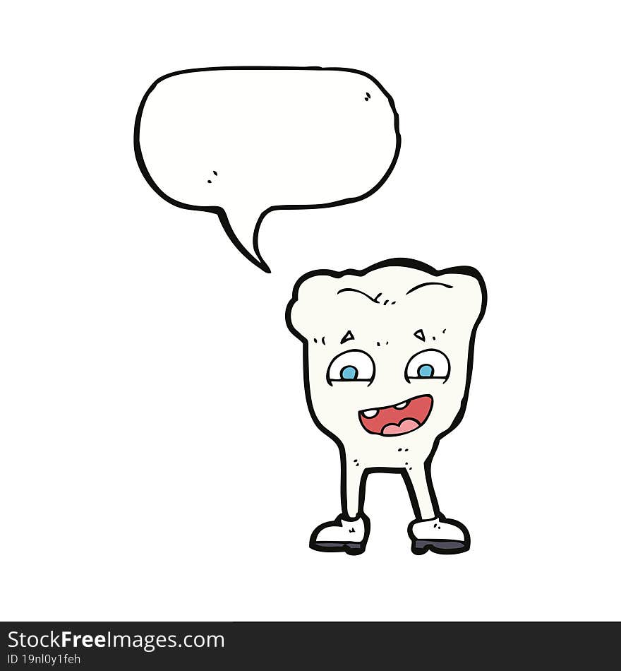 cartoon happy tooth with speech bubble