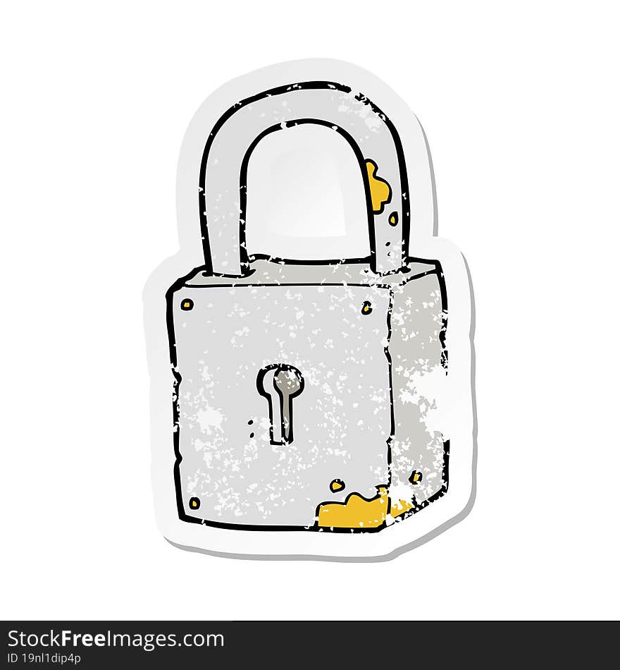 retro distressed sticker of a cartoon rusty lock