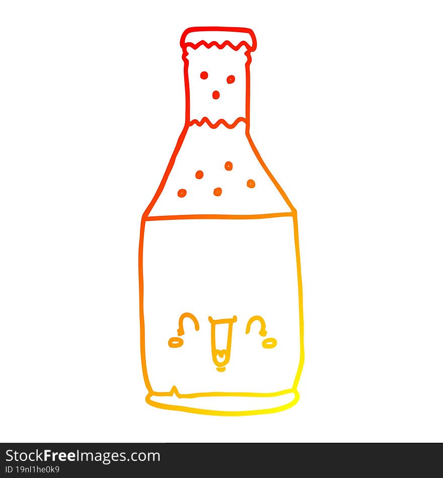 Warm Gradient Line Drawing Cartoon Beer Bottle