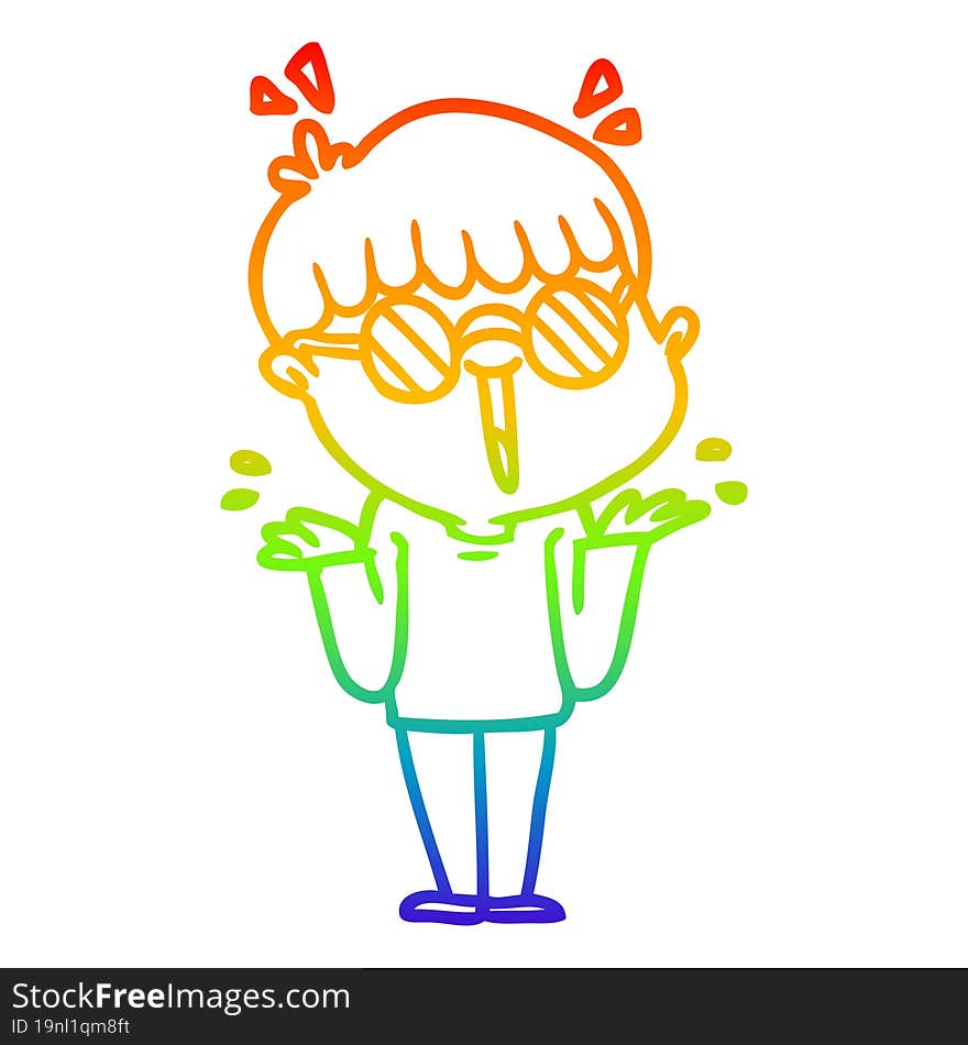 rainbow gradient line drawing cartoon boy wearing spectacles