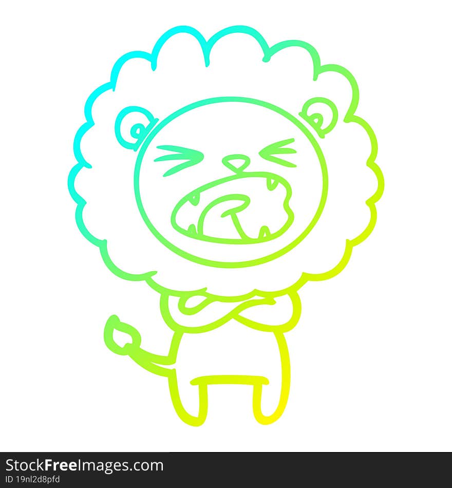 cold gradient line drawing cartoon angry lion