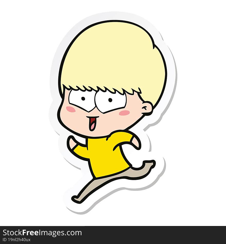 sticker of a cartoon happy boy