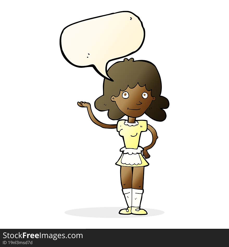 cartoon maid with speech bubble