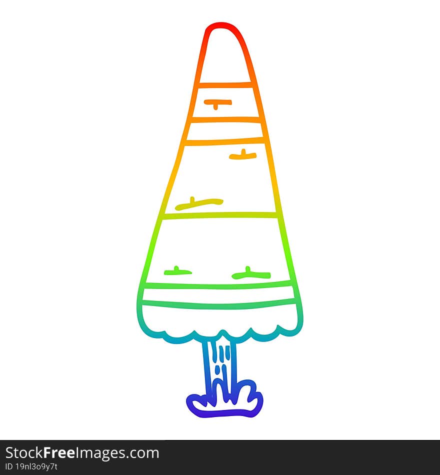 rainbow gradient line drawing of a cartoon christmas tree