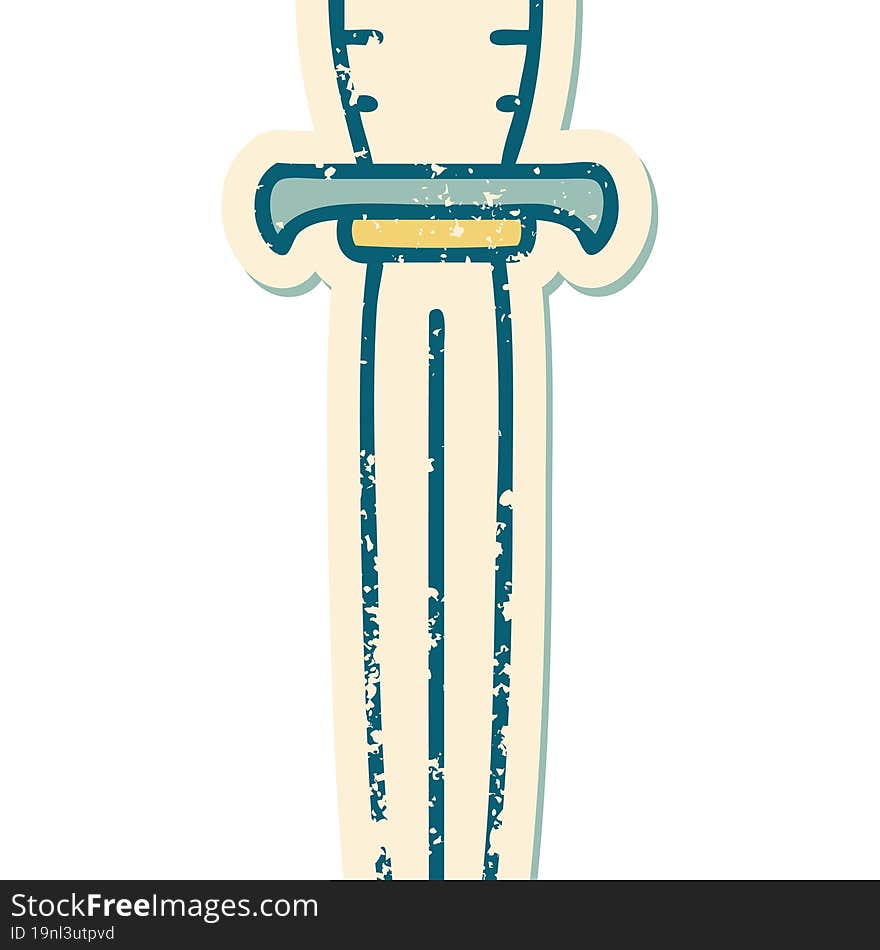 iconic distressed sticker tattoo style image of a dagger. iconic distressed sticker tattoo style image of a dagger