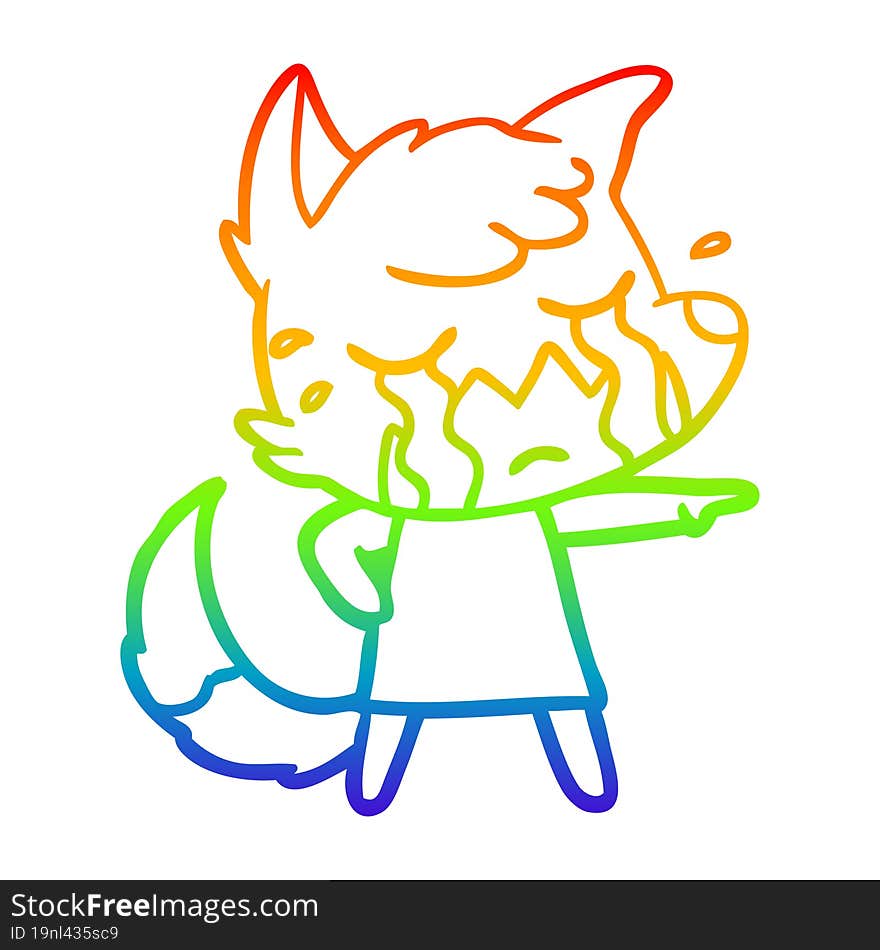 rainbow gradient line drawing crying fox cartoon