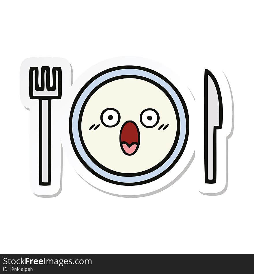 sticker of a cute cartoon dinner plate