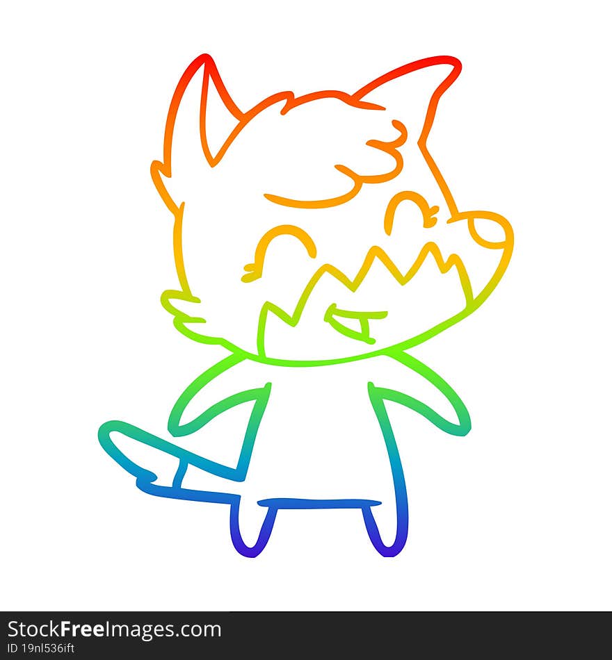 rainbow gradient line drawing of a happy cartoon fox