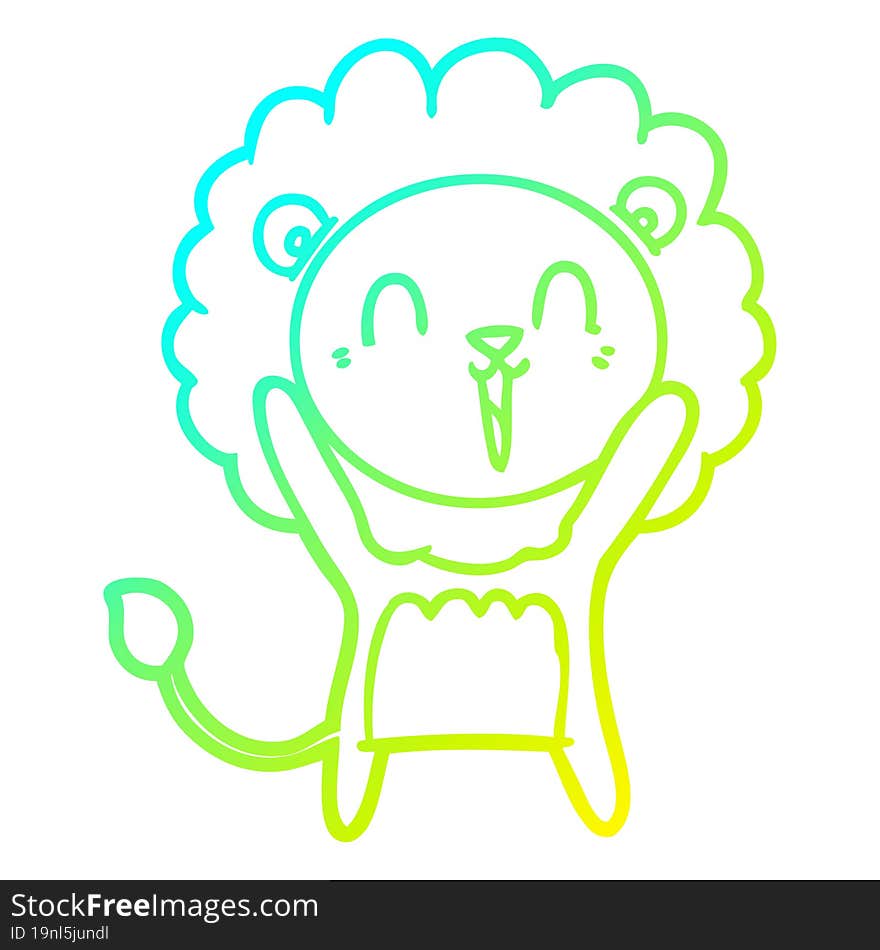 cold gradient line drawing laughing lion cartoon