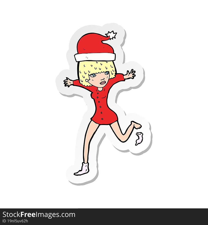 sticker of a cartoon woman excited for christmas