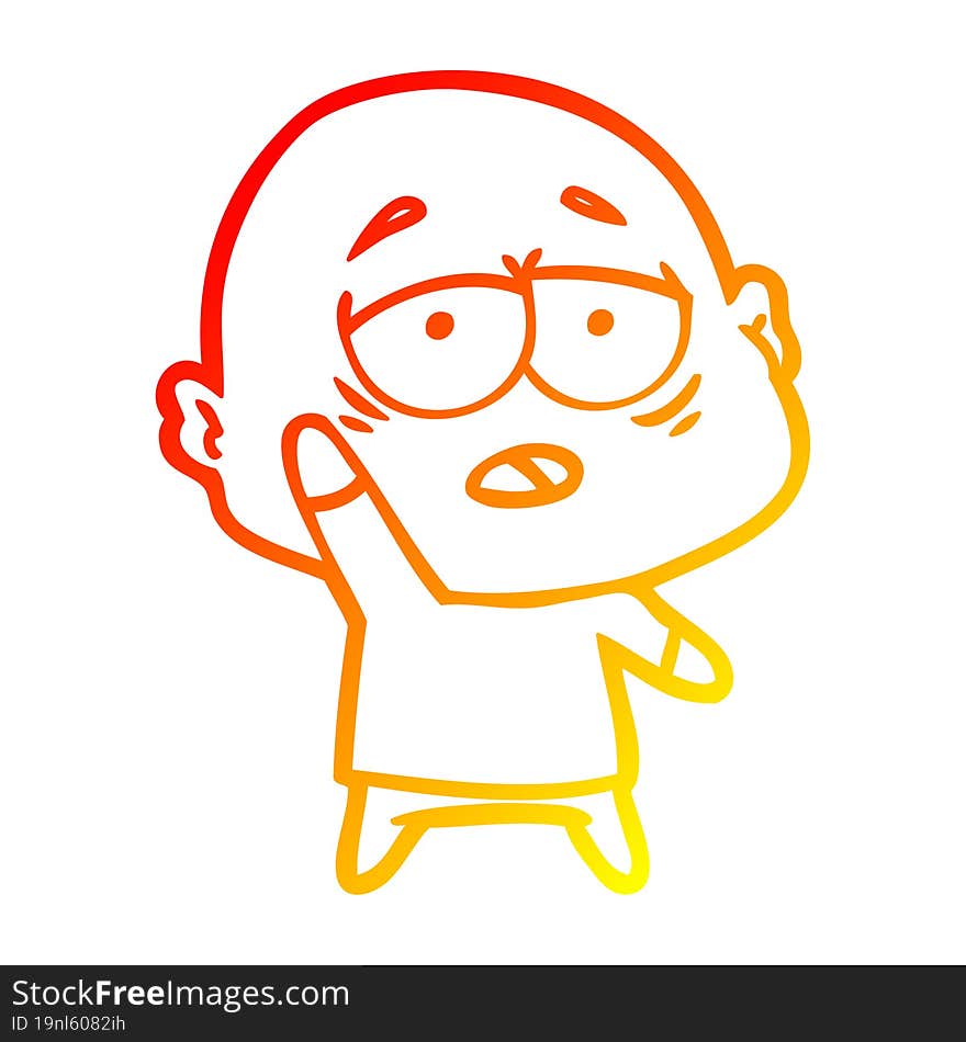 warm gradient line drawing cartoon tired bald man