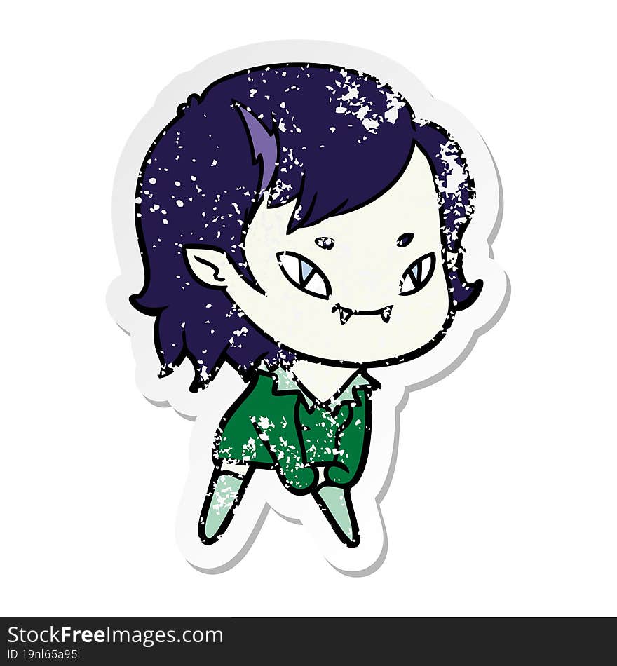 distressed sticker of a cartoon friendly vampire girl