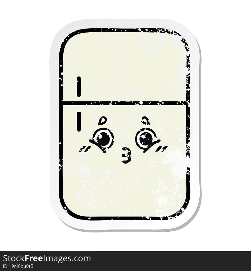 Distressed Sticker Of A Cute Cartoon Fridge Freezer