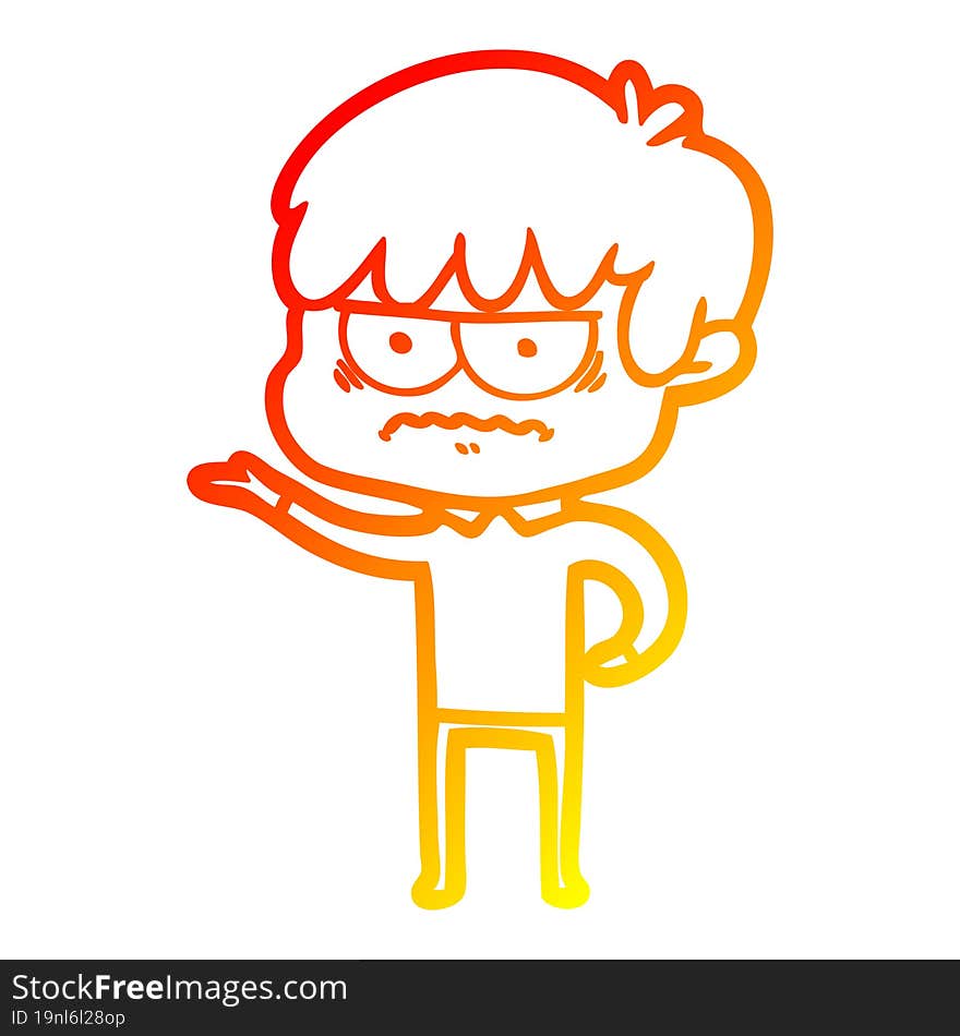 Warm Gradient Line Drawing Annoyed Cartoon Boy