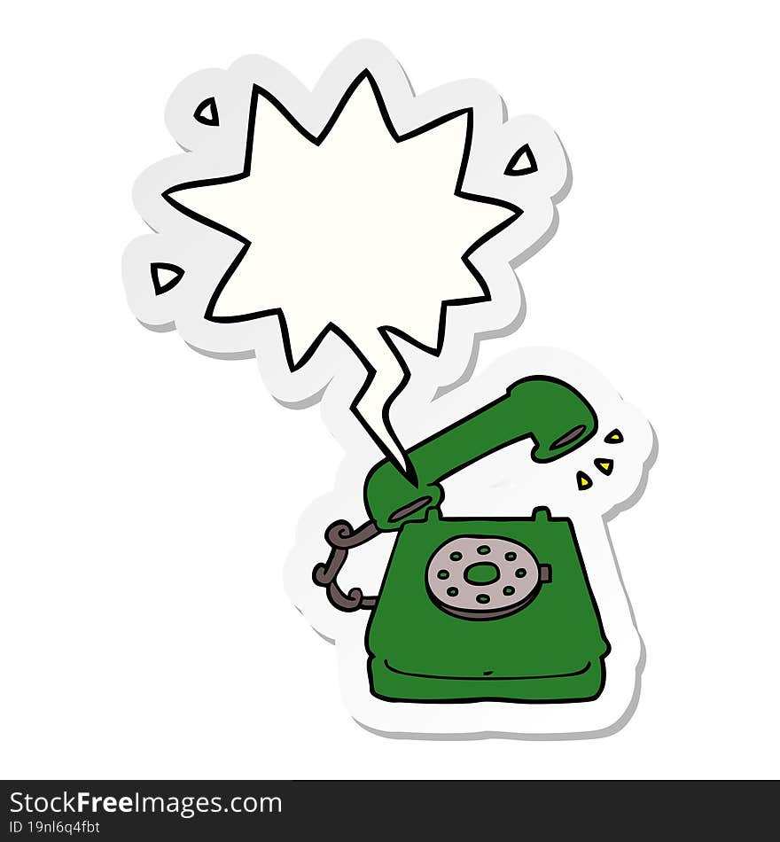 Cartoon Old Telephone And Speech Bubble Sticker