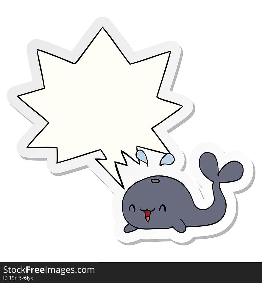 Cartoon Happy Whale And Speech Bubble Sticker