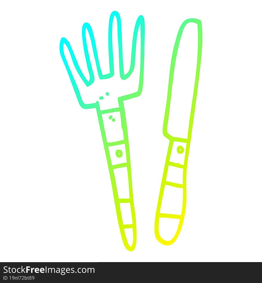 Cold Gradient Line Drawing Cartoon Knife And Fork