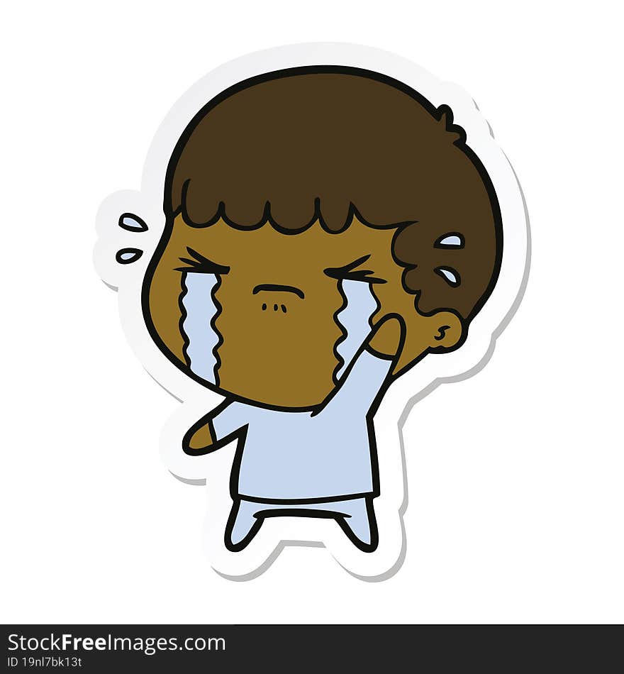 sticker of a cartoon man crying