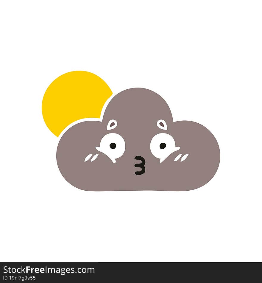 flat color retro cartoon of a storm cloud and sun