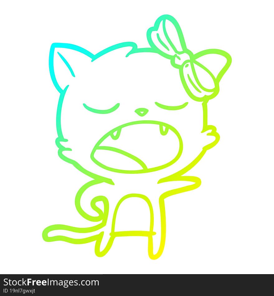 cold gradient line drawing cartoon yawning cat