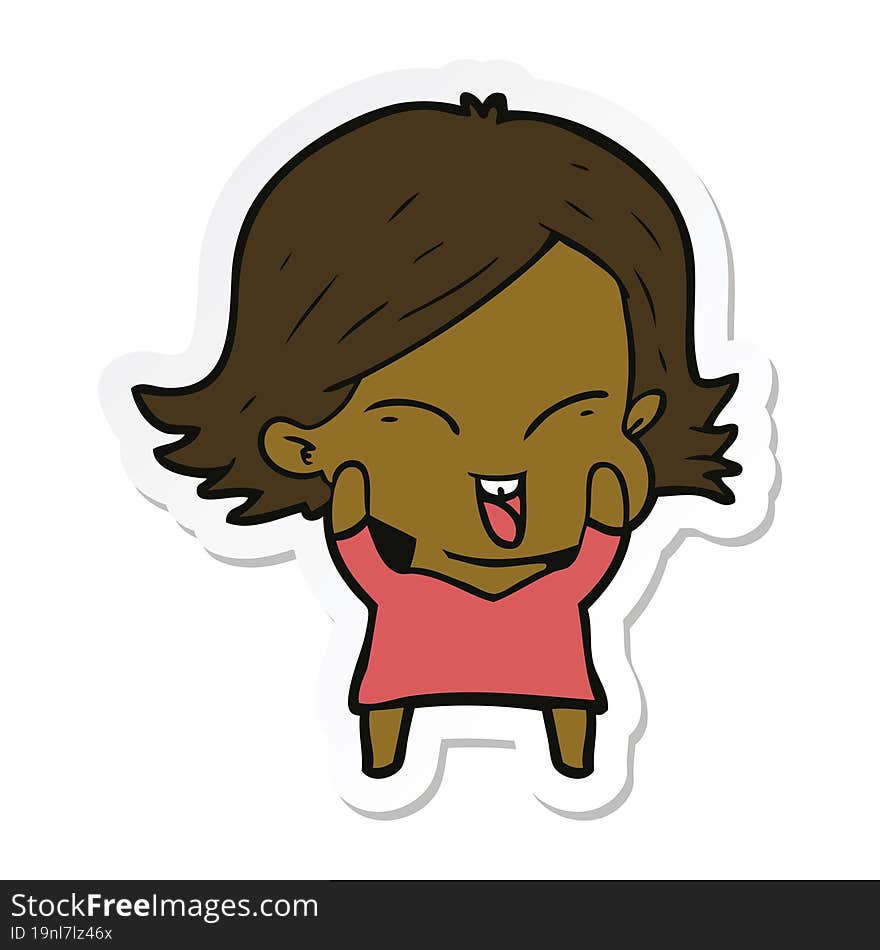 sticker of a happy cartoon girl