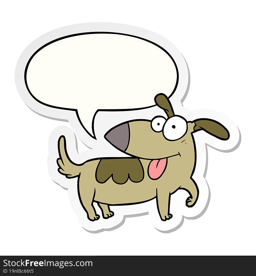 cartoon happy dog with speech bubble sticker. cartoon happy dog with speech bubble sticker