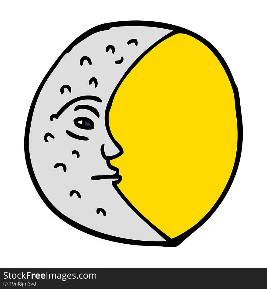 Cartoon Doodle Crescent Moon With Face