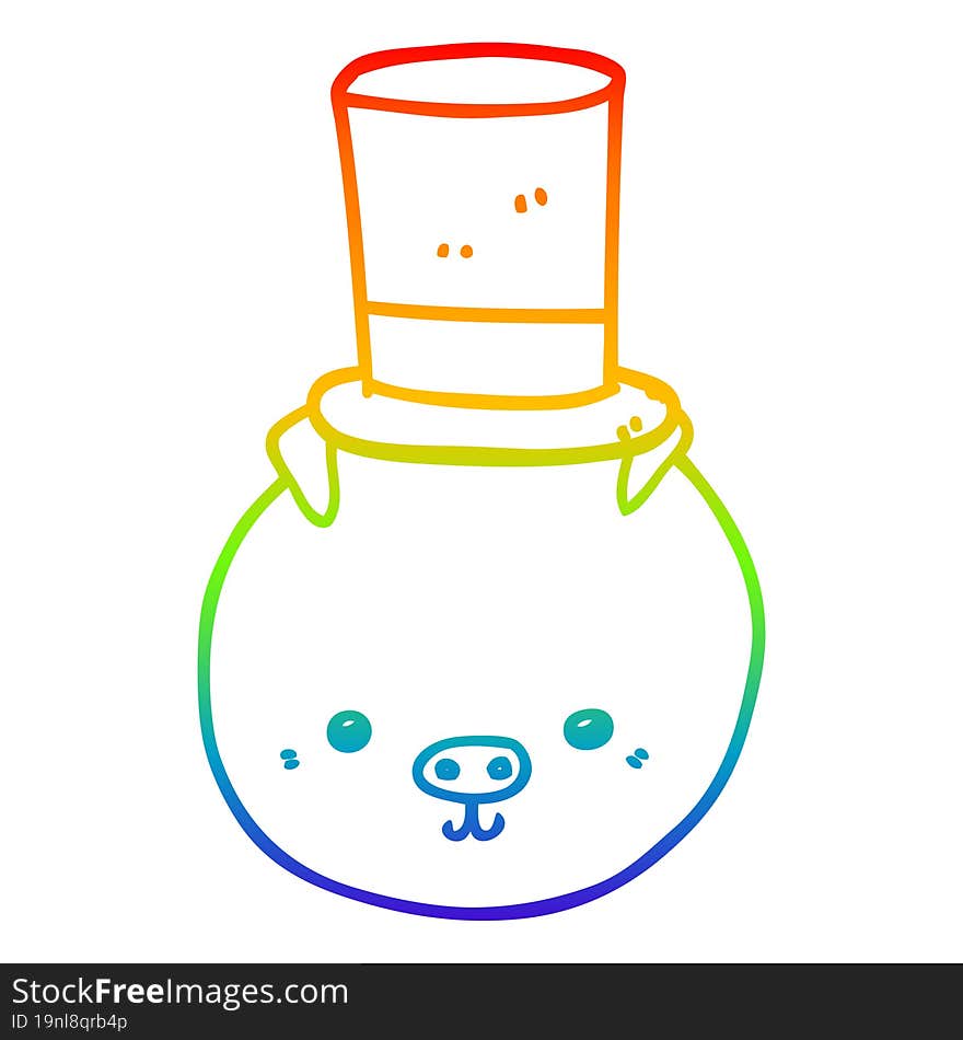 rainbow gradient line drawing cartoon pig wearing top hat