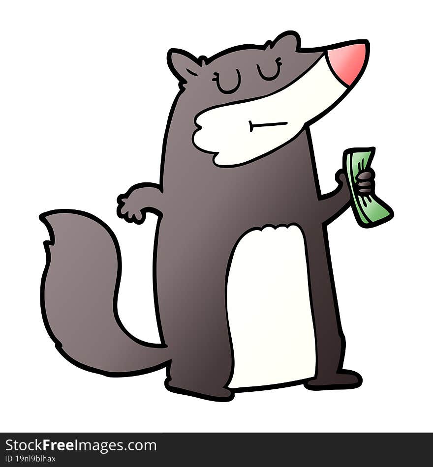 cartoon badger holding cash. cartoon badger holding cash