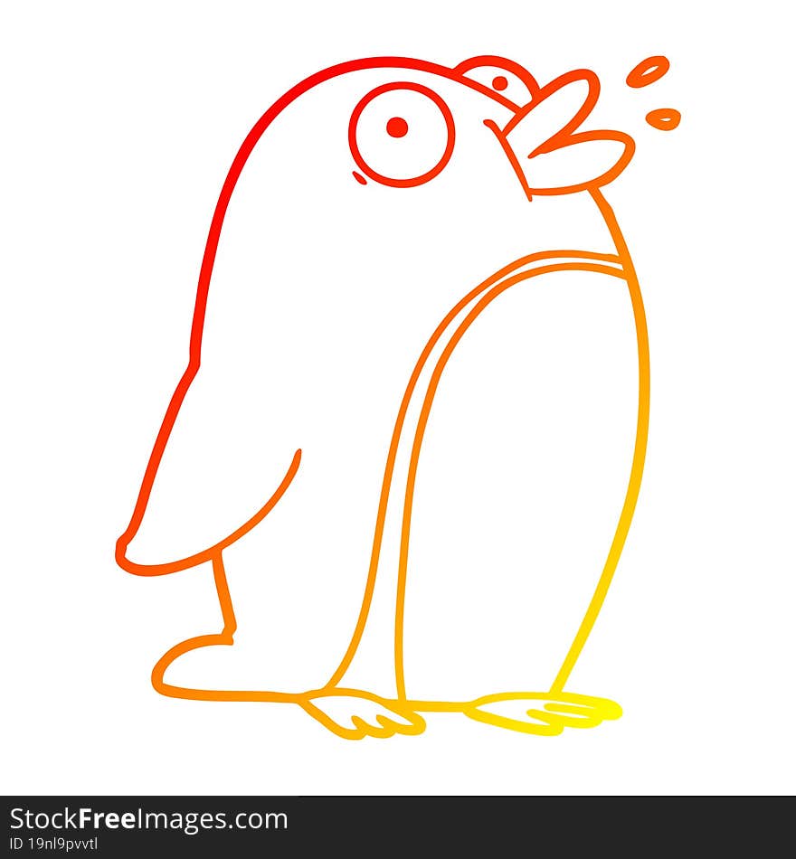 warm gradient line drawing of a cartoon penguin