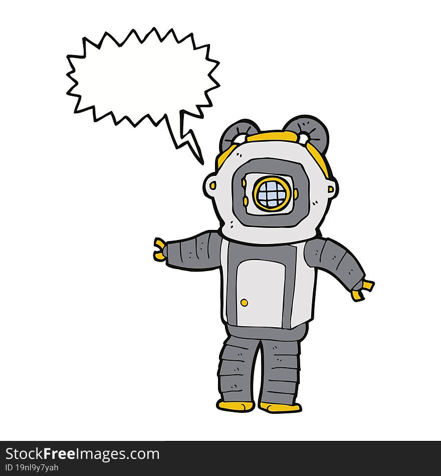 cartoon deep sea diver  with speech bubble