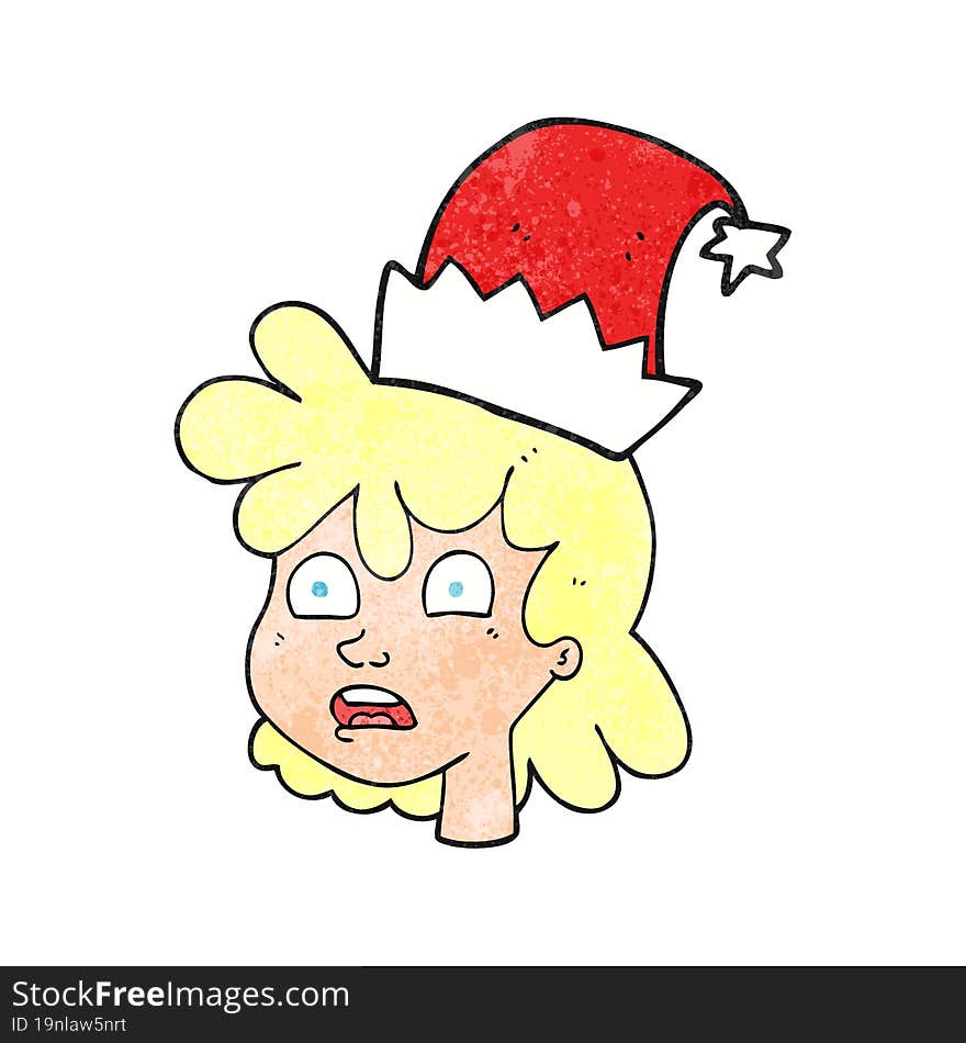 textured cartoon woman wearing christmas hat