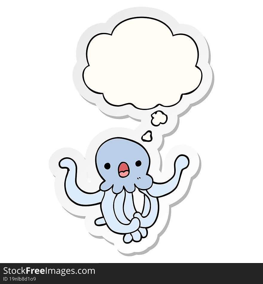 Cartoon Jellyfish And Thought Bubble As A Printed Sticker