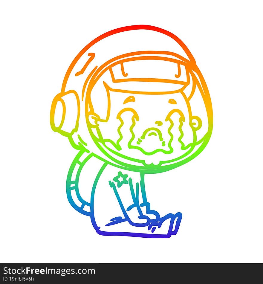 rainbow gradient line drawing cartoon crying astronaut