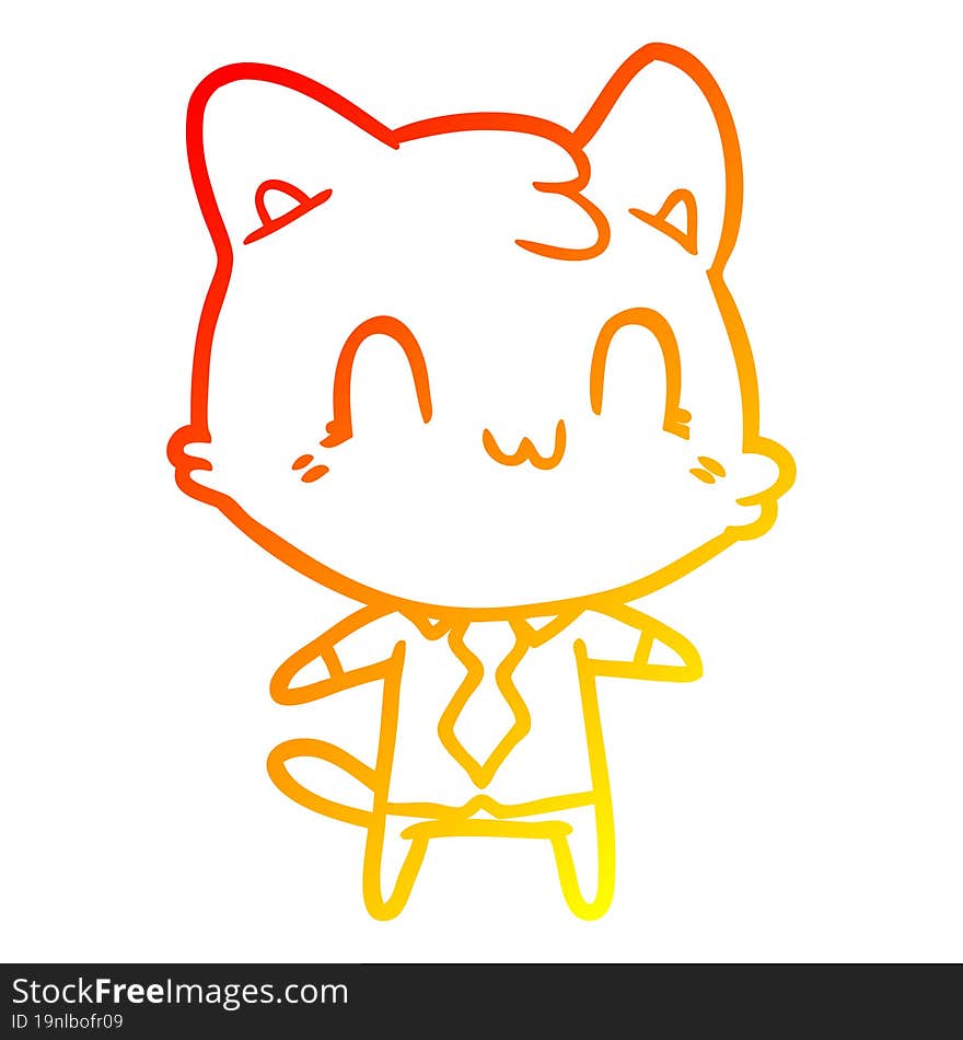 Warm Gradient Line Drawing Cartoon Happy Cat