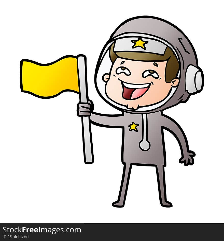 cartoon laughing astronaut waving flag. cartoon laughing astronaut waving flag