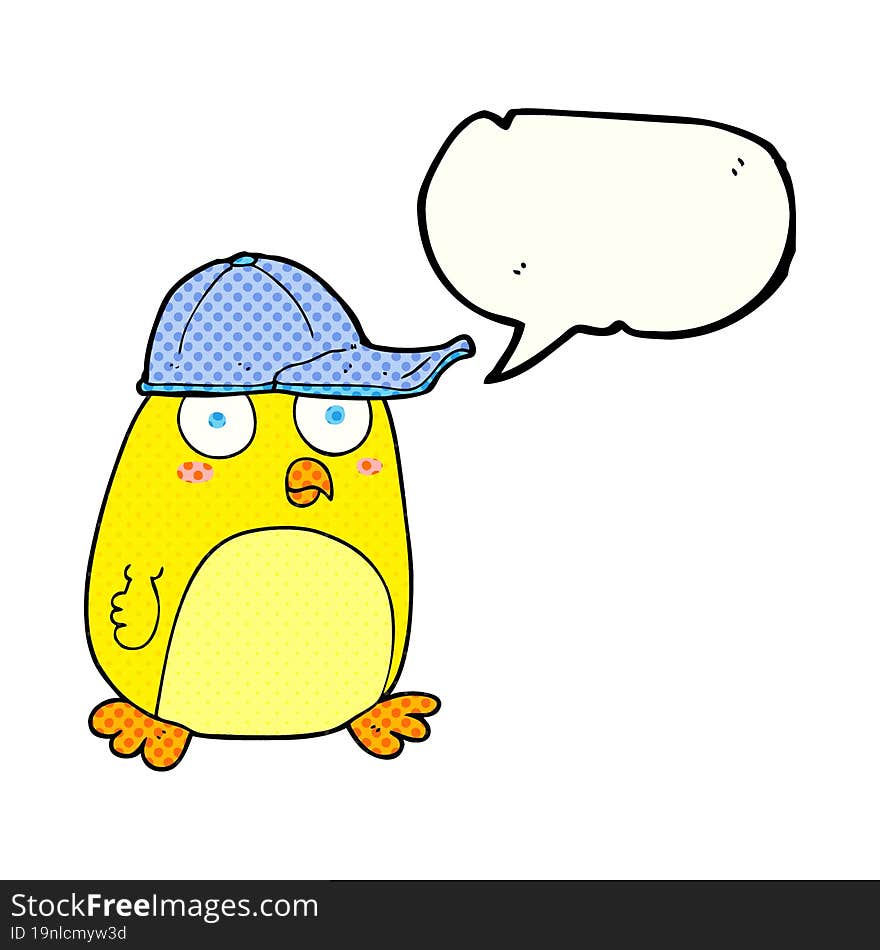 comic book speech bubble cartoon bird in cap