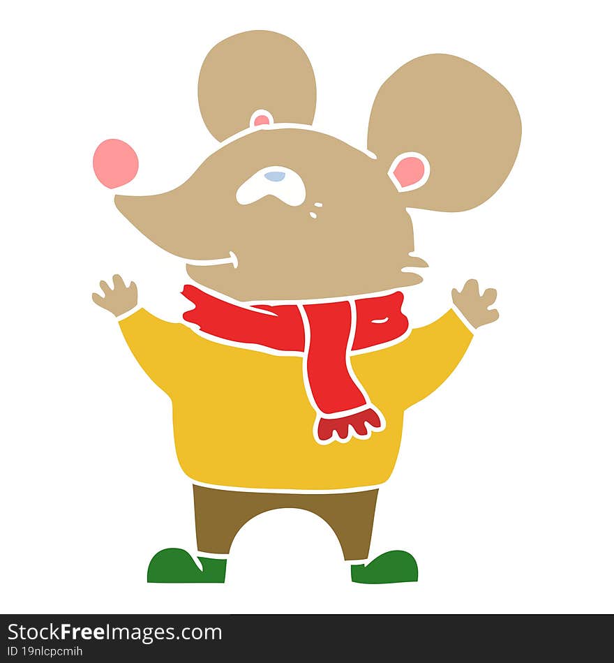 flat color style cartoon mouse wearing scarf