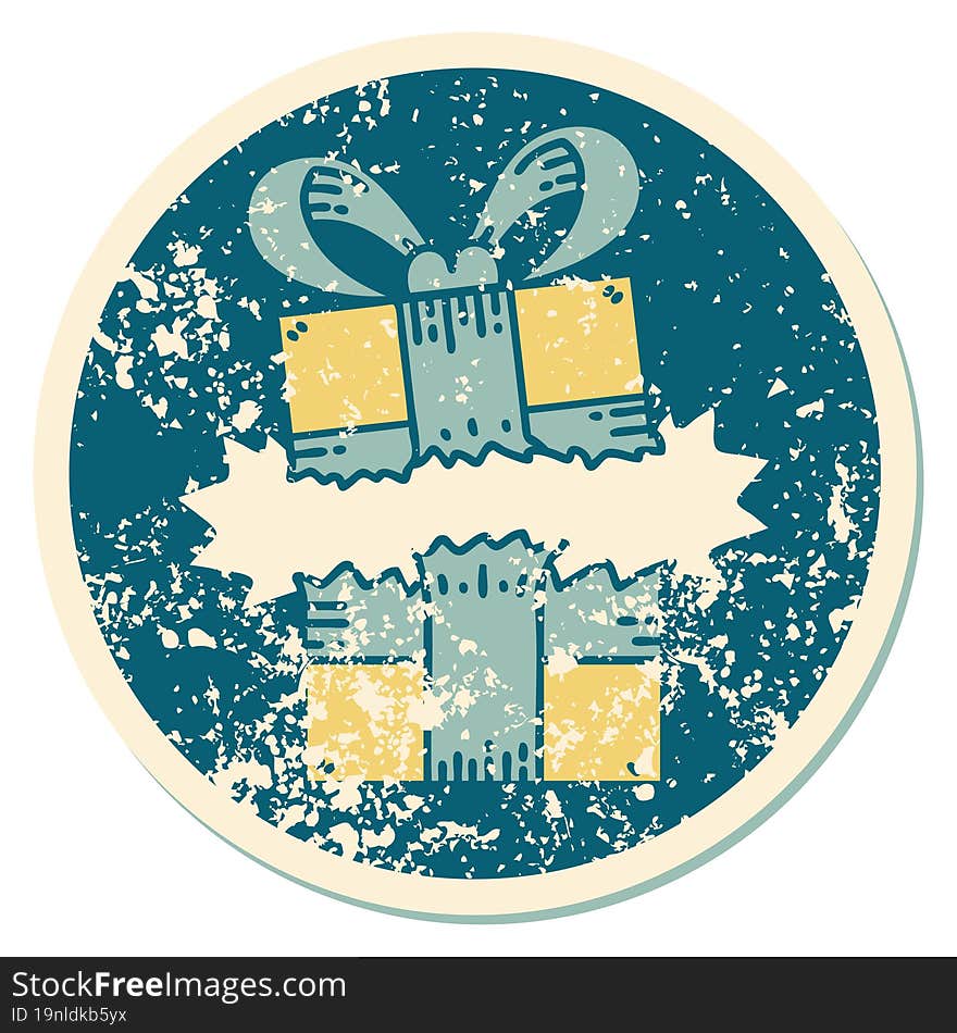 Distressed Sticker Tattoo Style Icon Of A Present