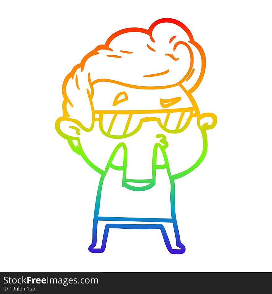 Rainbow Gradient Line Drawing Cartoon Cool Guy