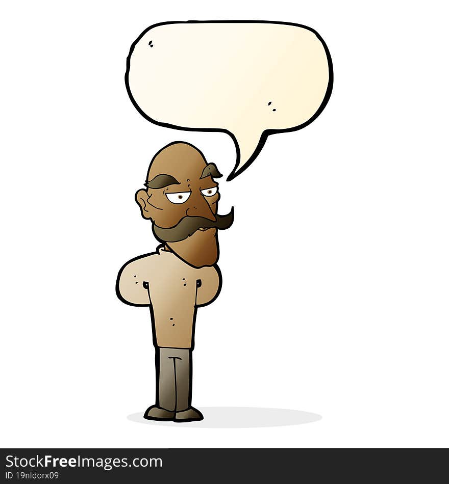 cartoon old man with mustache with speech bubble