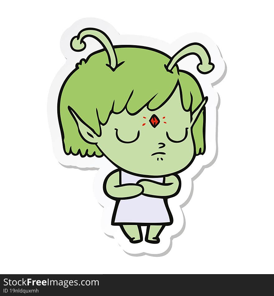 Sticker Of A Cartoon Alien Girl