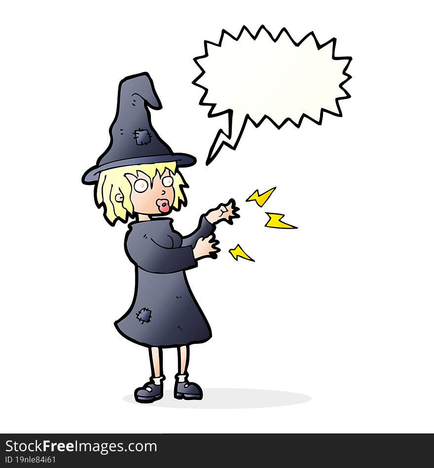 Cartoon Witch Casting Spell With Speech Bubble